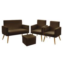 Kit Poltrona Namoradeira e 2 Poltronas Decorativas Vega Com Rodapé com Puff Quasar Suede Marrom Aradecor