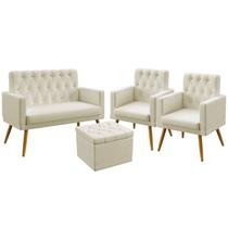 Kit Poltrona Namoradeira e 2 Poltronas Decorativas Vega Rodapé com Puff Quasar e Botões Suede Bege Aradecor Kit Poltrona Namoradeira e 2 Poltronas Decorativas Vega Rodapé com Puff Quasar e Botões Suede Bege Aradecor