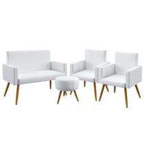 Kit Poltrona Namoradeira e 2 Poltronas Estofada Para Sala De Estar Nina Puff Solar Couro Branco Aradecor Kit Poltrona Namoradeira e 2 Poltronas Estofada Para Sala De Estar Nina Puff Solar Couro Branco Aradecor