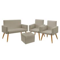 Kit Poltrona Namoradeira e 2 Poltronas Nina com Puff Quasar Couro Bege Aradecor Kit Poltrona Namoradeira e 2 Poltronas Nina com Puff Quasar Couro Bege Aradecor