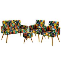 Kit Poltrona Namoradeira e 2 Poltronas Nina com Puff Solar Sued Estampado Colorido Aradecor Kit Poltrona Namoradeira e 2 Poltronas Nina com Puff Solar Sued Estampado Colorido Aradecor