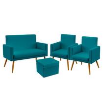 Kit Poltrona Namoradeira e 2 Poltronas Nina Rodapé com Puff Quasar Sued Azul Turquesa Aradecor Kit Poltrona Namoradeira e 2 Poltronas Nina Rodapé com Puff Quasar Sued Azul Turquesa Aradecor