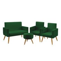 Kit Poltrona Namoradeira e 2 Poltronas Nina Rodapé com Puff Solar Sued Verde Aradecor
