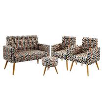 Kit Poltrona Namoradeira e 2 Poltronas Para Sala de Estar Nina Capitonê com Puff Solar Sued Estampado Laranja Aradecor Kit Poltrona Namoradeira e 2 Poltronas Para Sala de Estar Nina Capitonê com Puff Solar Sued Estampado Laranja Aradecor