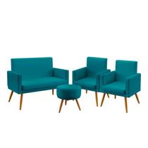 Kit Poltrona Namoradeira e 2 Poltronas Para Sala de Estar Nina Rodapé com Puff Solar Sued Azul Turquesa Aradecor Kit Poltrona Namoradeira e 2 Poltronas Para Sala de Estar Nina Rodapé com Puff Solar Sued Azul Turquesa Aradecor