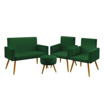 Kit Poltrona Namoradeira e 2 Poltronas Para Sala de Estar Vega com Puff Solar Sued Verde Aradecor