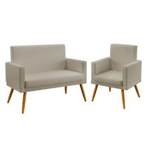 Kit Poltrona Namoradeira e Poltrona Decorativa Nina com Rodapé Couro Bege Aradecor Kit Poltrona Namoradeira e Poltrona Decorativa Nina com Rodapé Couro Bege Aradecor