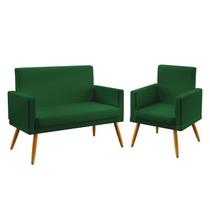 Kit Poltrona Namoradeira e Poltrona Estofada Nina com Rodapé Sued Verde Aradecor Kit Poltrona Namoradeira e Poltrona Estofada Nina com Rodapé Sued Verde Aradecor