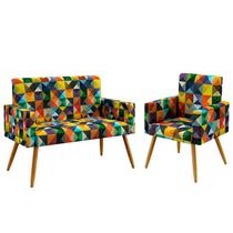 Kit Poltrona Namoradeira e Poltrona Estofada Nina Sued Estampado Colorido Aradecor Kit Poltrona Namoradeira e Poltrona Estofada Nina Sued Estampado Colorido Aradecor