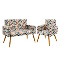 Kit Poltrona Namoradeira e Poltrona Nina Suede Estampado Laranja Aradecor Kit Poltrona Namoradeira e Poltrona Nina Suede Estampado Laranja Aradecor