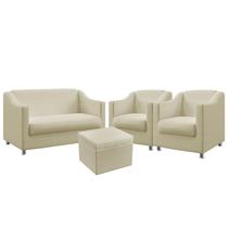 Kit Poltrona Namoradeira Mais 2 Poltronas Almofadada Alya com Puff Quasar Sued Bege Aradecor
