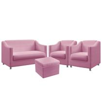 Kit Poltrona Namoradeira mais 2 Poltronas Almofadada Alya Com Puff Quasar Sued Rosê Aradecor