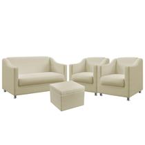 Kit Poltrona Namoradeira Mais 2 Poltronas Alya com Puff Quasar Sued Bege Aradecor