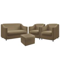 Kit Poltrona Namoradeira mais 2 Poltronas Estofada Alya Com Puff Quasar Sued Capuccino Aradecor