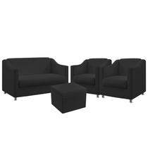 Kit Poltrona Namoradeira mais 2 Poltronas Para Sala de Estar Alya Com Puff Quasar Sued Preto Aradecor Kit Poltrona Namoradeira mais 2 Poltronas Para Sala de Estar Alya Com Puff Quasar Sued Preto Aradecor