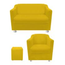 kit Poltrona, Namoradeira Tila e Puff Dado Corano Amarelo kit Poltrona, Namoradeira Tila e Puff Dado Corano Amarelo