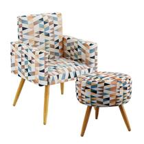 Kit Poltrona Nina com Puff Solar Sued Estampado Laranja Aradecor