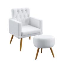 Kit Poltrona Nina Com Rodapé E Botões Capitonê e Puff Solar Couro Branco Aradecor Kit Poltrona Nina Com Rodapé E Botões Capitonê e Puff Solar Couro Branco Aradecor