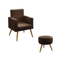 Kit Poltrona Nina Com Rodapé e Puff Solar Couro Marrom Aradecor Kit Poltrona Nina Com Rodapé e Puff Solar Couro Marrom Aradecor