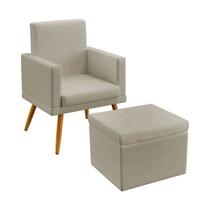 Kit Poltrona Nina Rodapé com Puff Quasar Couro Bege Aradecor Kit Poltrona Nina Rodapé com Puff Quasar Couro Bege Aradecor