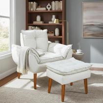 Kit Poltrona Opala com Puff Opala em Suede Bege e Fibra Siliconada CS e Cia Poltrona