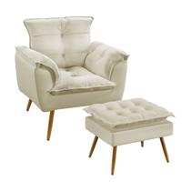 Kit Poltrona Opala e Puff Lunar Sued Bege Aradecor