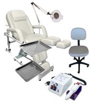 Kit Poltrona Para Podologia Com Bandejas Exaustor Acoplada Na Cadeira Mocho Micro Motor