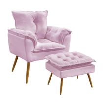 Kit Poltrona para Sala de Estar Beta e Puff Lunar Z-021 Sued Rosa Bebê Aradecor
