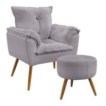 Kit Poltrona para Sala de Estar Beta e Puff Solar N-023 Veludo Cinza Claro Aradecor Kit Poltrona para Sala de Estar Beta e Puff Solar N-023 Veludo Cinza Claro Aradecor