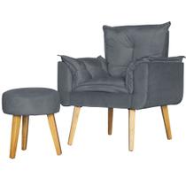 Kit Poltrona Para Sala Decorativa Opala e Puff Redondo Suede Cinza Kit Poltrona Para Sala Decorativa Opala e Puff Redondo Suede Cinza