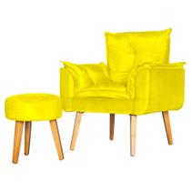 Kit Poltrona Para Sala Decorativa Opala e Puff Redondo Veludo Amarelo Kit Poltrona Para Sala Decorativa Opala e Puff Redondo Veludo Amarelo