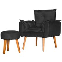 Kit Poltrona Para Sala Decorativa Opala e Puff Redondo Veludo Preto Kit Poltrona Para Sala Decorativa Opala e Puff Redondo Veludo Preto