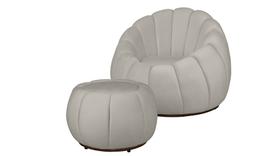 Kit Poltrona + Puff Decorativo Concha Veludo Marfim