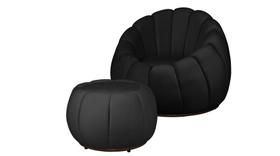 Kit Poltrona + Puff Decorativo Concha Veludo Preto