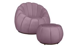 Kit Poltrona + Puff Decorativo Concha Veludo Rose