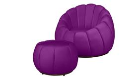 Kit Poltrona + Puff Decorativo Concha Veludo Roxo