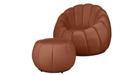 Kit Poltrona + Puff Decorativo Concha Veludo Terracota