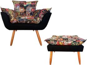 Kit Poltrona + Puff Decorativo Opala Suede Composê Cerveja Pés Madeira Ms Decor