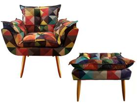 Kit Poltrona + Puff Decorativo Opala Suede Triângulo Pés Madeira Ms Decor Kit Poltrona + Puff Decorativo Opala Suede Triângulo Pés Madeira Ms Decor