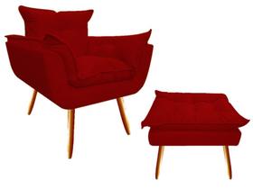 Kit Poltrona + Puff Decorativo Opala Suede Vermelho Pés Madeira Mz Decor Kit Poltrona + Puff Decorativo Opala Suede Vermelho Pés Madeira Mz Decor