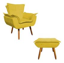 Kit Poltrona+puff Opala Cadeira Retro Suede Amarelo Kit Poltrona+puff Opala Cadeira Retro Suede Amarelo