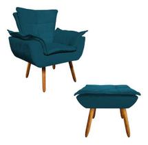 Kit Poltrona+puff Opala Cadeira Retro Suede Azul Marinho Kit Poltrona+puff Opala Cadeira Retro Suede Azul Marinho
