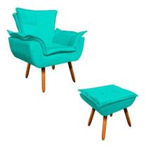 Kit Poltrona+puff Opala Cadeira Retro Suede Azul Turquesa Kit Poltrona+puff Opala Cadeira Retro Suede Azul Turquesa