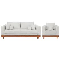 Kit Poltrona + Sofá Reforçado Com Base Madeira Linho