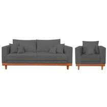 Kit Poltrona + Sofá Reforçado Com Base Madeira Suede
