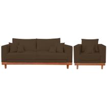 Kit Poltrona + Sofá Reforçado Com Base Madeira Suede