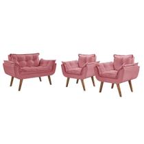 Kit Poltronas 1 Namoradeira e 2 Poltronas de 1 Lugar Rosa