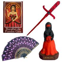 Kit Pomba Gira Leque+Athame+Escultura+Baralho