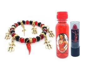 Kit Pomba Gira Pulseira Ajustável + Batom + Perfume 120ml