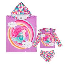 Kit Poncho Atoalhado + Conjunto Menina Proteção Solar Uv